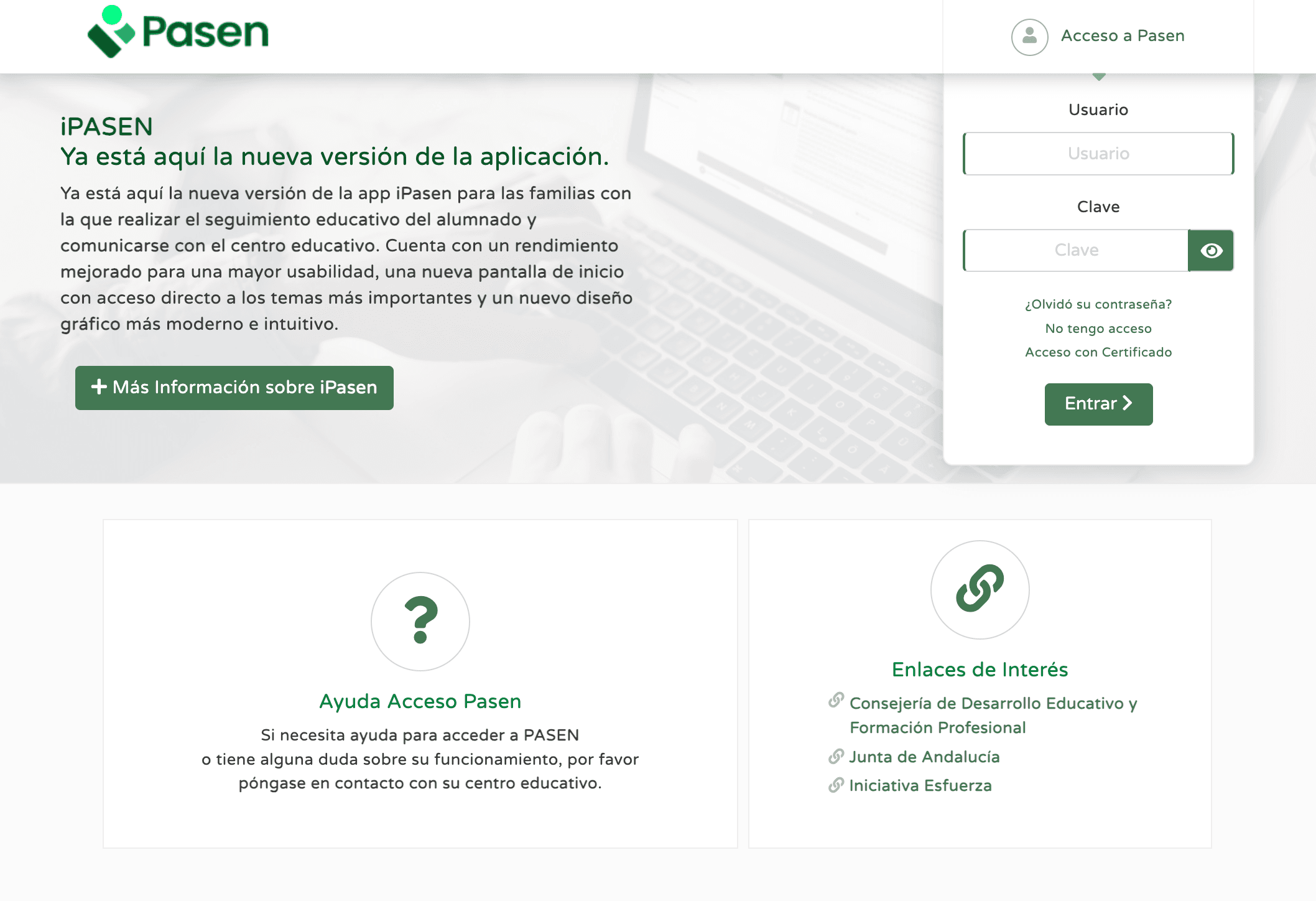 Pantalla inicio iPasen